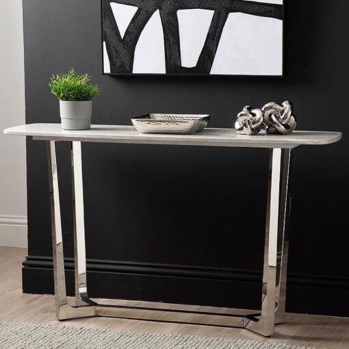 Dorchester Chrome Metal And Grey Faux Marble Console Table