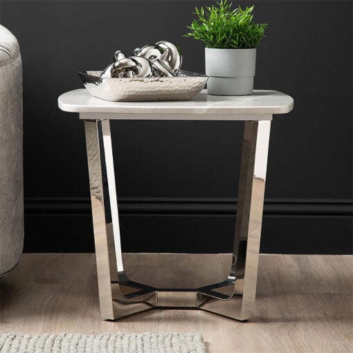 Dorchester Chrome Metal And Grey Faux Marble Side End Table