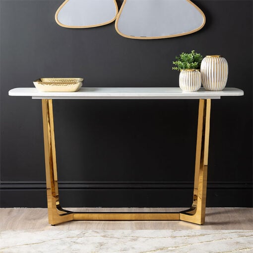 Dorchester Gold Metal And White Faux Marble Console Table