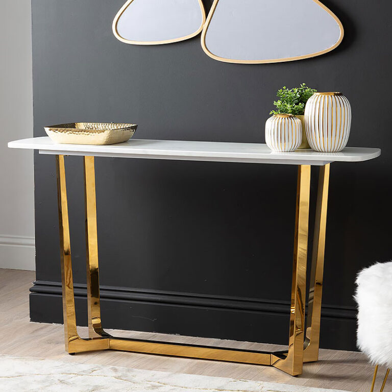 Dorchester Gold Metal And White Faux Marble Console Table | Picture ...