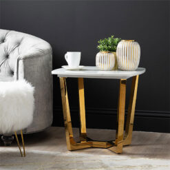 Dorchester Gold Metal And White Faux Marble Side End Table
