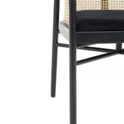 Elba Black Rattan And Velvet Dining Chair With Cane Backrest