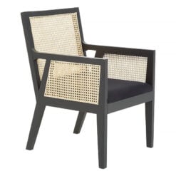 Elba Black Rattan And Velvet Tub Dining Chair With Cane Backrest