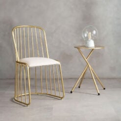 Fargo Art Deco Gold Metal And White Linen Dining Chair