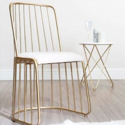 Fargo Art Deco Gold Metal And White Linen Dining Chair