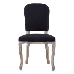 French Country Cottage Black Linen And Natural Wood Dining Chair