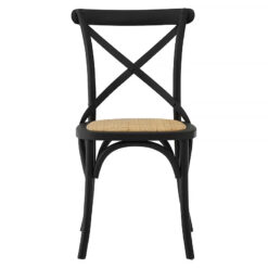 French Country Cottage Black Oak Wood Dining Chair With Woven Seat