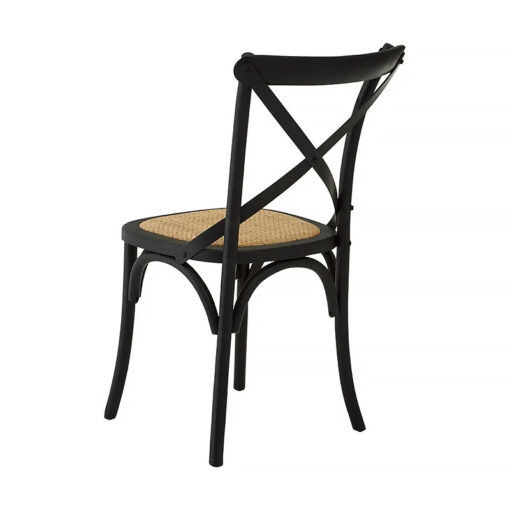 Set Of 2 French Country Cottage Black Oak Wood Dining Chairs With Woven Seat