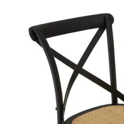 French Country Cottage Black Oak Wood Dining Chair With Woven Seat