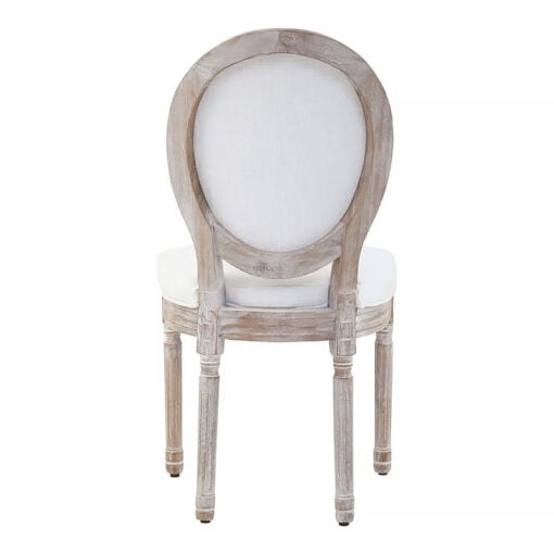 Set Of 2 French Country Cottage Cream White Linen And Natural Wood Dining Chairs