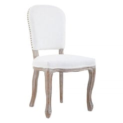 French Country Cottage White Linen And Natural Wood Dining Chair