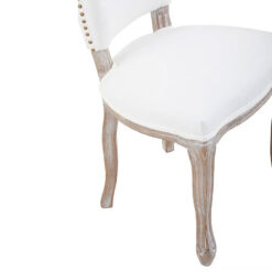 French Country Cottage White Linen And Natural Wood Dining Chair