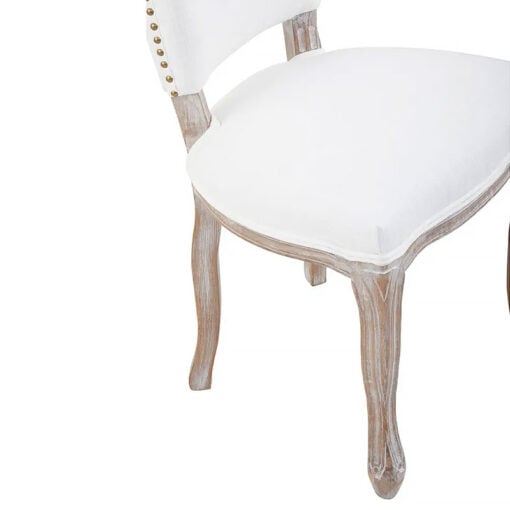 Set Of 2 French Country Cottage White Linen And Natural Wood Dining Chairs
