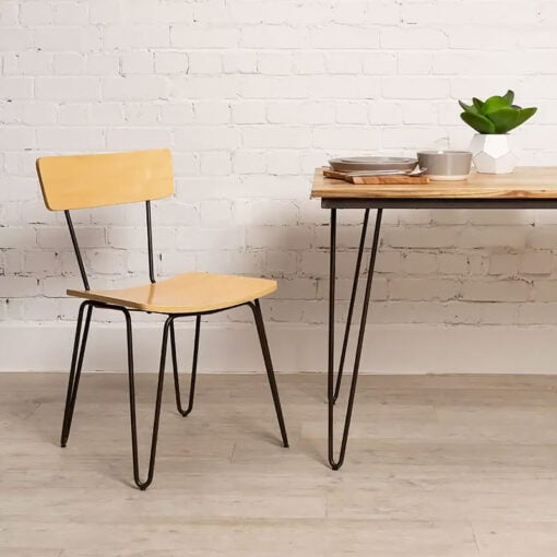 Set Of 4 Garin Retro Industrial Yellow Wood And Black Metal Dining Chairs