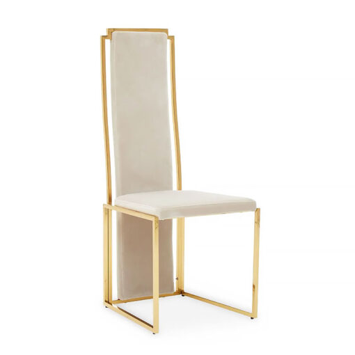 Set Of 2 Gaya Luxury High Back Gold Metal And Natural Fabric Dining Chairs