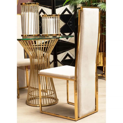 Set Of 2 Gaya Luxury High Back Gold Metal And Natural Fabric Dining Chairs