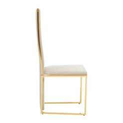 Gaya Luxury High Back Gold Metal And Natural Fabric Dining Chair