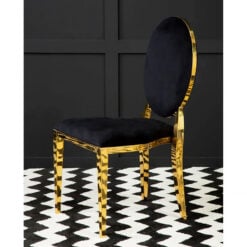 Set Of 6 Harlem Black Velvet And Gold Armless Stackable Dining Chairs
