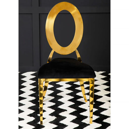 Set Of 6 Havana Black Velvet And Gold Armless Stackable Dining Chairs