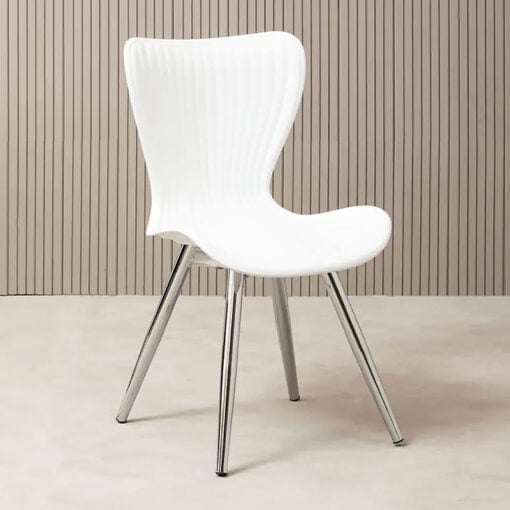 Helsinki Curved White Smooth Plastic And Chrome Dining Chair
