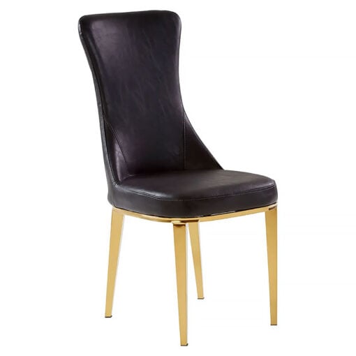 Set Of 2 Ibiza Curved Back Black Faux Leather And Gold Dining Chairs
