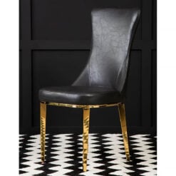 Ibiza Curved Back Black Faux Leather And Gold Dining Chair
