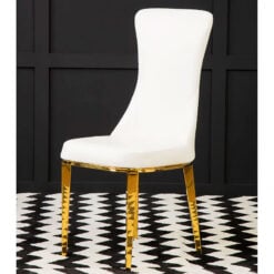 Ibiza Curved Back White Faux Leather And Gold Dining Chair
