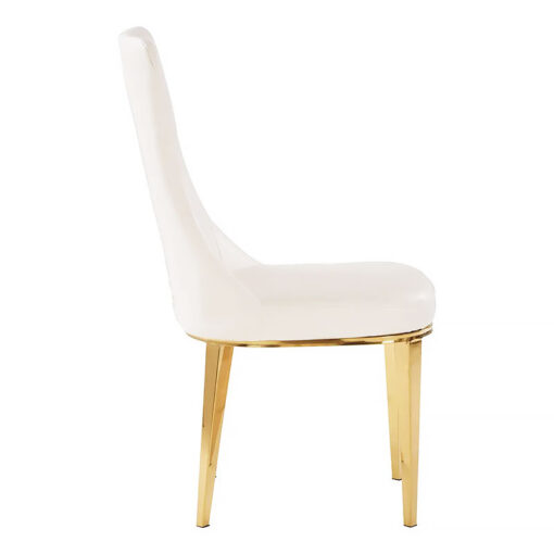 Set Of 2 Ibiza Curved Back White Faux Leather And Gold Dining Chairs
