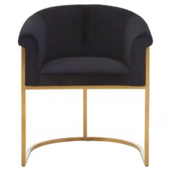 Lorraine Black Velvet Tub Dining Chair With Matte Gold Legs