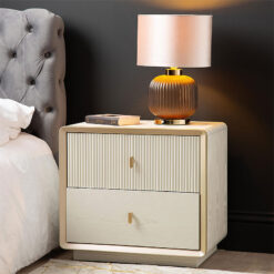 Luxor Cream White Elm Wood And Gold 2 Drawer Bedside Cabinet