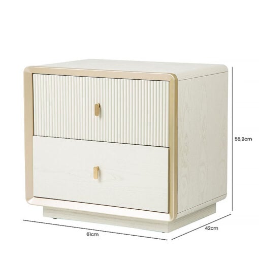 Luxor Cream White Elm Wood And Gold 2 Drawer Bedside Cabinet