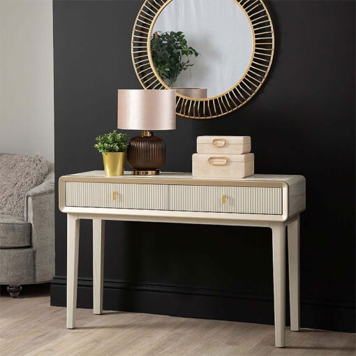 Luxor Cream White Elm Wood And Gold 2 Drawer Console Table