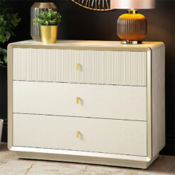 Luxor Cream White Elm Wood And Gold 3 Drawer Chest Of Drawers
