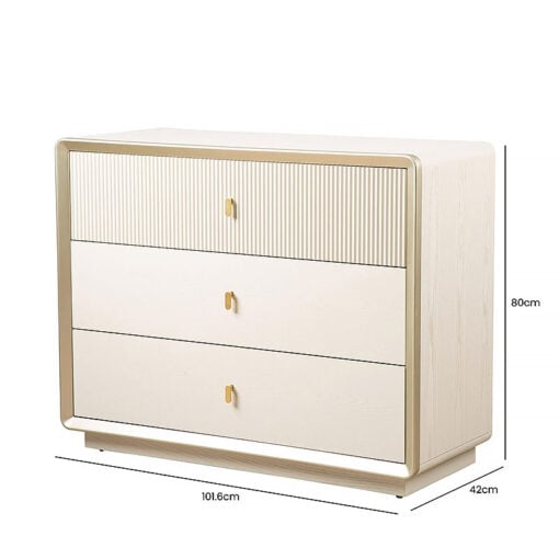 Luxor Cream White Elm Wood And Gold 3 Drawer Chest Of Drawers