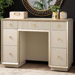 Luxor Cream White Elm Wood And Gold 7 Drawer Dressing Table
