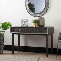 Luxor Smoke Grey Elm Wood 2 Drawer Console Table With Gold Handles