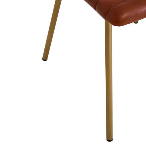 Set Of 2 Macon Industrial Genuine Tan Brown Leather Dining Chairs With Gold Legs