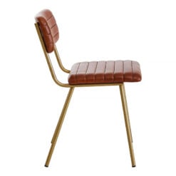 Macon Industrial Genuine Tan Brown Leather Dining Chair With Gold Legs