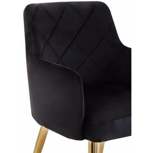 Set Of 2 Manhattan Black Velvet Tub Dining Chairs With Gold Metal Legs