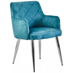 Set Of 2 Manhattan Light Blue Velvet Tub Dining Chairs With Chrome Legs