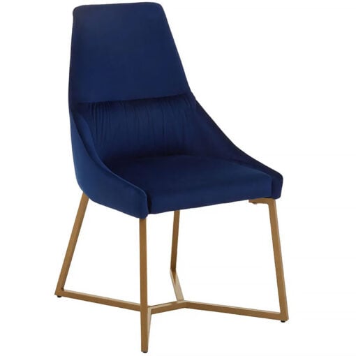 Set Of 2 Memphis Midnight Blue Velvet Dining Chairs With Gold Legs