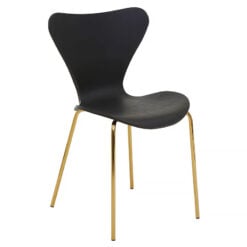 Set Of 4 Nashua Stackable Black Wood And Gold Metal Armless Dining Chairs