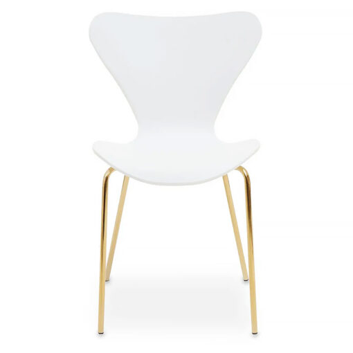 Set Of 4 Nashua Stackable White Wood And Gold Metal Armless Dining Chairs