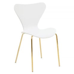 Nashua Stackable White Wood And Gold Metal Armless Dining Chair