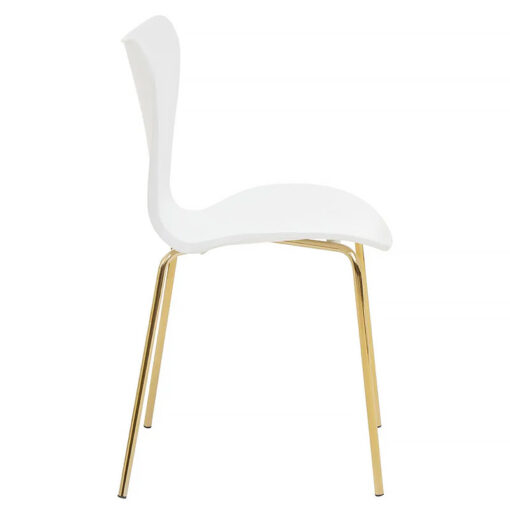 Set Of 4 Nashua Stackable White Wood And Gold Metal Armless Dining Chairs