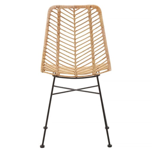 Orlando Natural Rattan Armless Dining Chair With Black Metal Legs