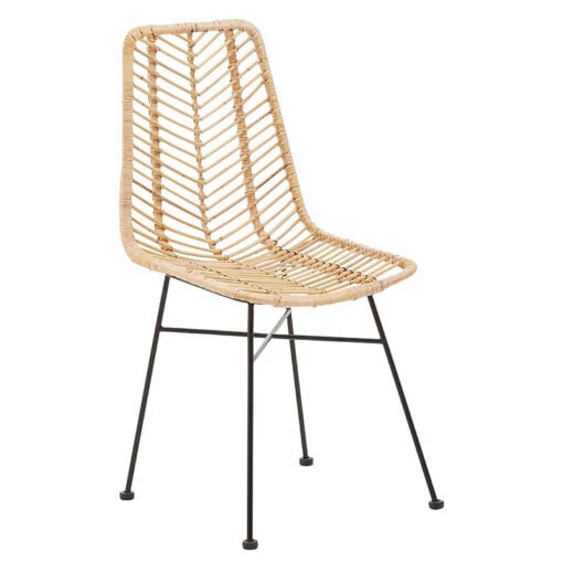 Orlando Natural Rattan Armless Dining Chair With Black Metal Legs