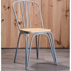 Set Of 4 Oxford Grey Metal And Natural Elm Wood Armless Dining Chairs
