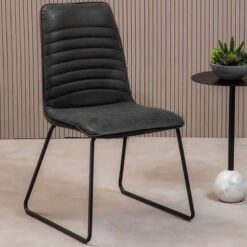 Set of 2 Perth Industrial Black Faux Leather Dining Chairs With Black Metal Legs