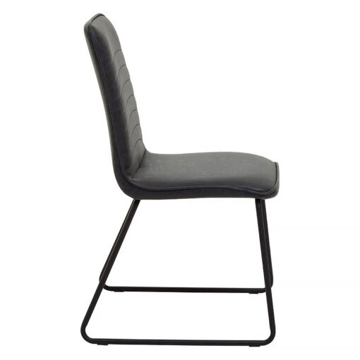 Set of 2 Perth Industrial Black Faux Leather Dining Chairs With Black Metal Legs